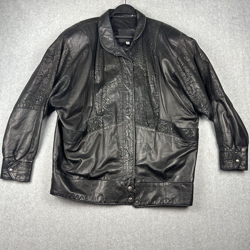 Vintage Oscar Leopold‎ Jacket Womens L Black 100% Lambs Leather Full Zip READ